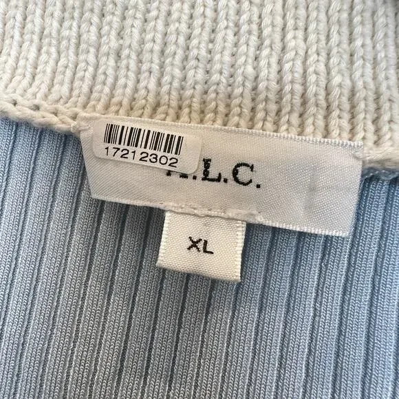 A.L.C. Blue Black Stripe Polo Midi Dress XL Preppy Ribbed Knit Designer $500 - Picture 11 of 12